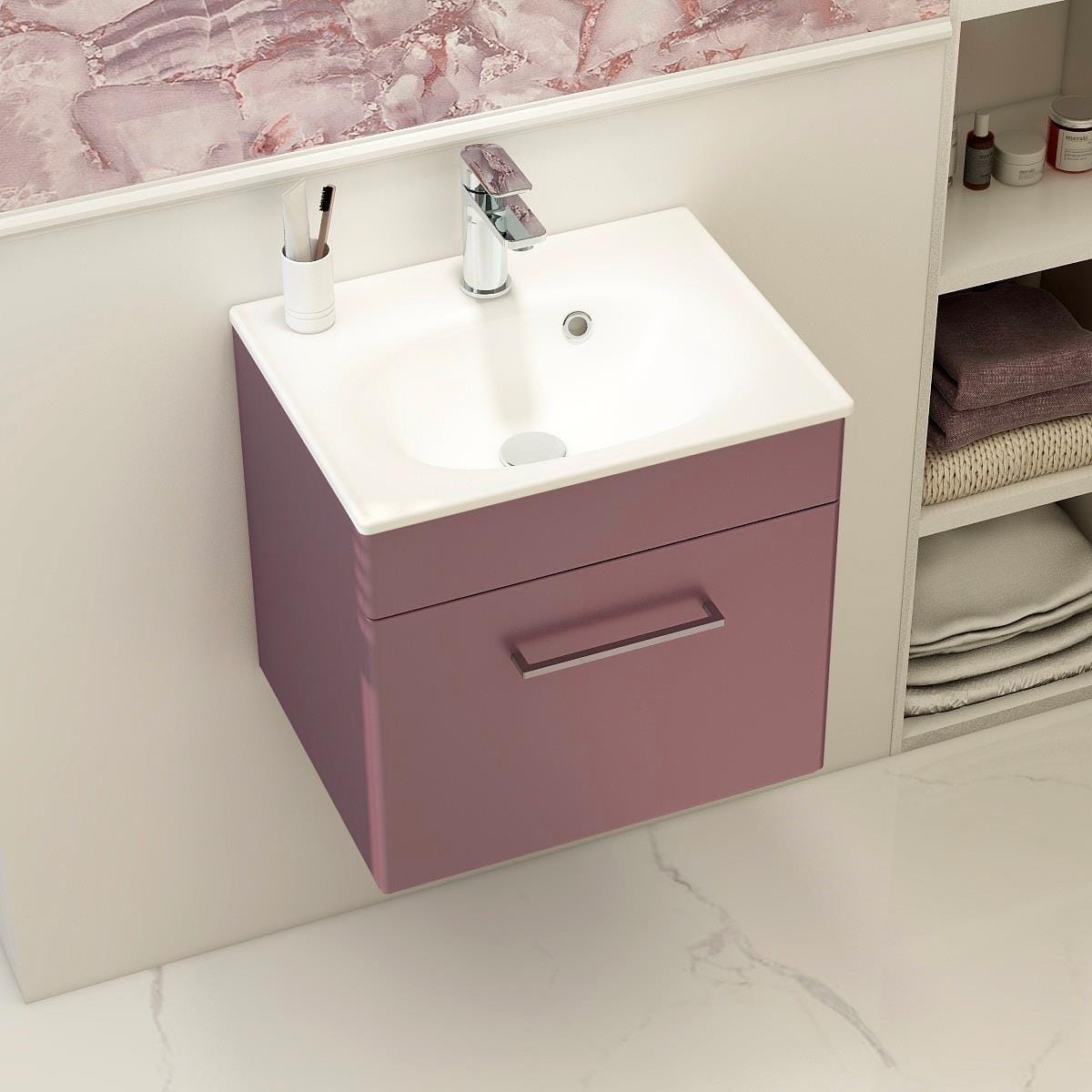 Imex Wall Mounted Vanity Unit Plum / White Imex Croma Wall Mounted Single Drawer 500mm Vanity Unit with 1 Tap Hole Basin