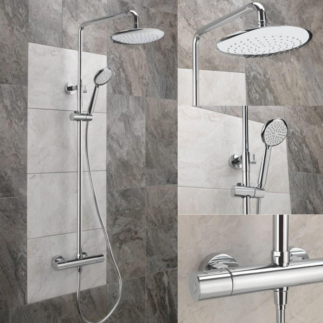 Sagittarius Exposed Shower Set Sagittarius Aurora Deluxe Exposed Shower Valve with Fixed Head, Riser and Handset in Chrome