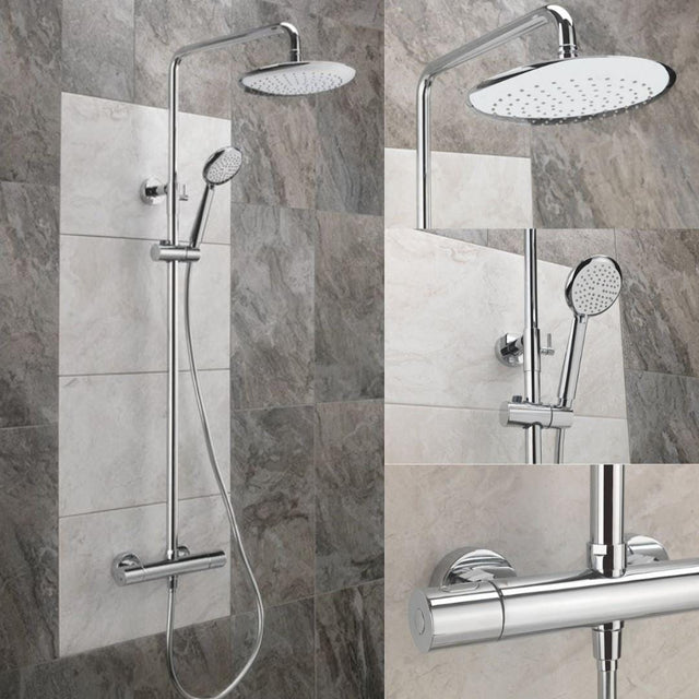 Sagittarius Exposed Shower Set Sagittarius Aurora Deluxe Exposed Shower Valve with Fixed Head, Riser and Handset in Chrome