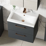 Aquarius Bathrooms Wall Mounted Vanity Unit Aquarius Brisbane 600mm Wall Hung 2 Drawer Vanity Unit with 1 Tap Hole Mid Edge Basin