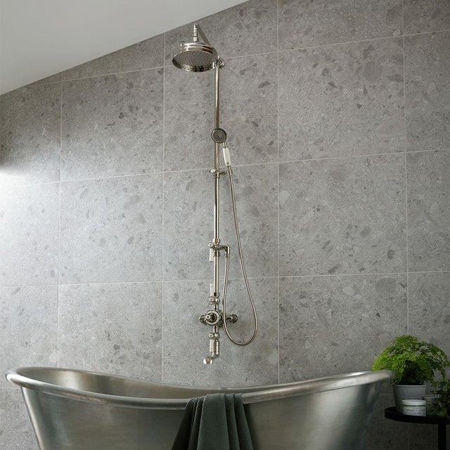 Vado Exposed Shower Set Bright Nickel Booth & Co. Axbridge Exposed Shower Valve Set with Rigid Riser, Shower Head, Handset and Bath Spout