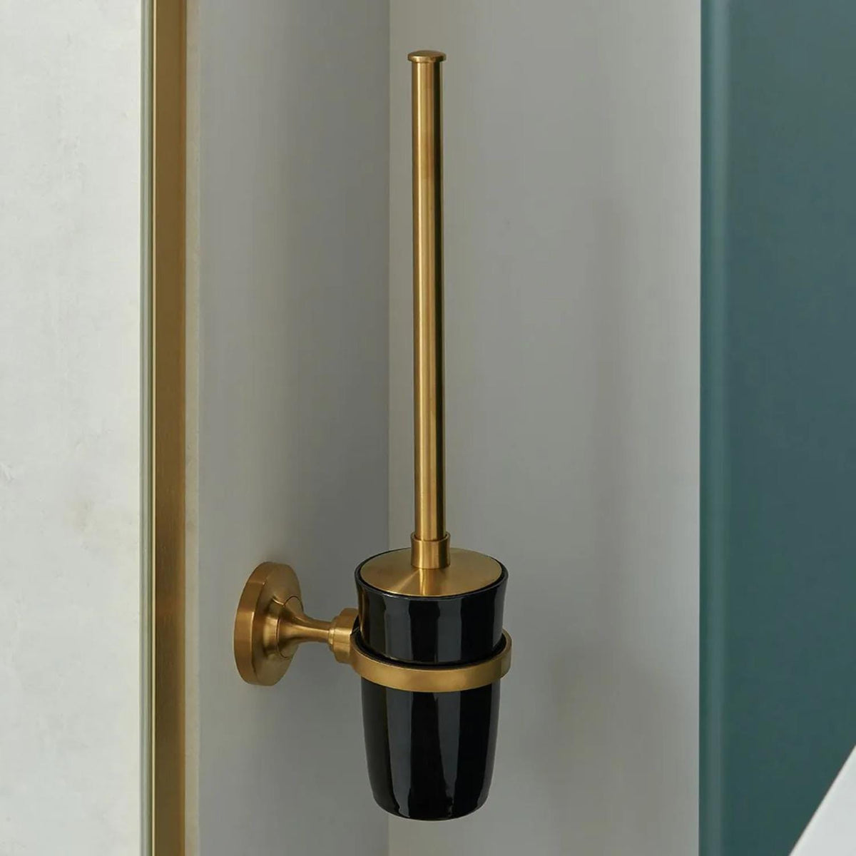 Vado Toilet Brush Brushed Brass/Black Booth & Co. Axbridge Wall Mounted Toilet Brush and Holder