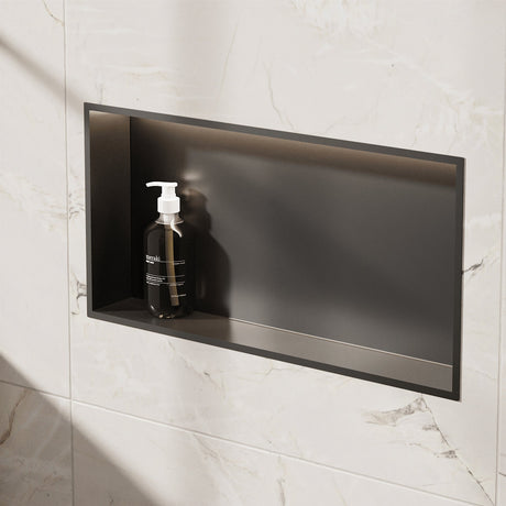 Crosswater Shower Niche Matt Black Crosswater Rectangular Shower Niche with LED - 610 x 305 x 120mm