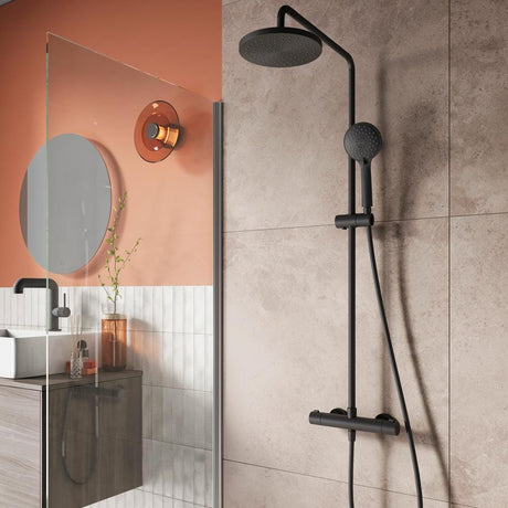 Villeroy & Boch Exposed Shower Set Matt Black Villeroy & Boch Universal Exposed Thermostatic Shower Valve Set with Riser Kit, Showerhead and Handset