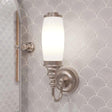 Burlington Bathroom Lighting Brushed Nickel Burlington LED Ornate Bathroom Wall Light with Opal Glass Tube Shade
