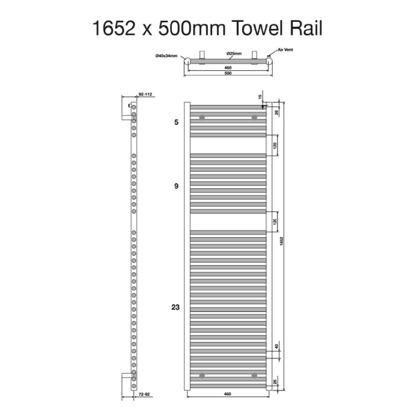 Tissino Ladder Rails Tissino Hugo2 Designer Towel Radiator in Matt Black