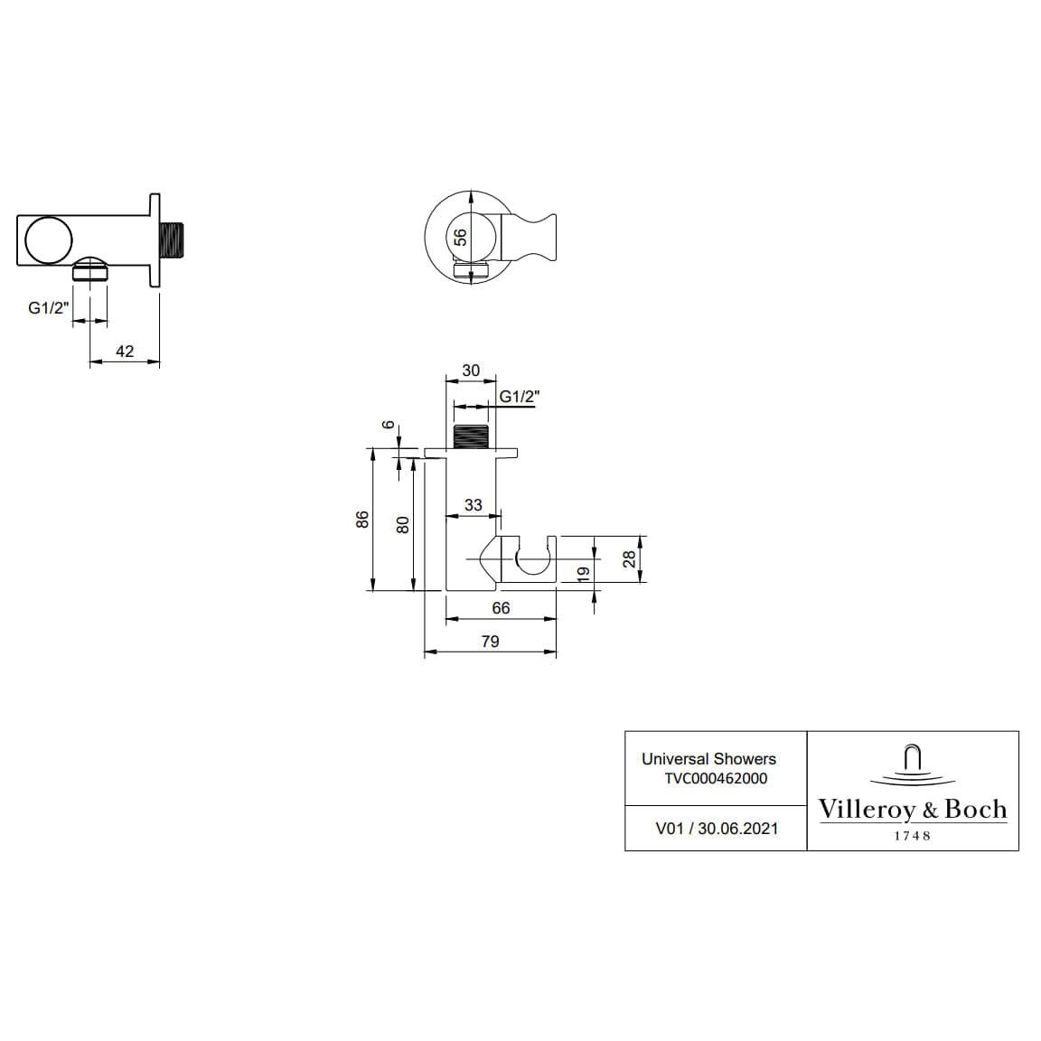 Villeroy & Boch Shower Brackets and Outlets Villeroy & Boch Universal Round Wall Outlet and Hand Shower Holder