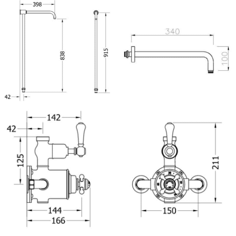 Crosswater Exposed Shower Set Crosswater Belgravia Thermostatic Shower Kit with Exposed Valve and Fixed Shower Head in Chrome