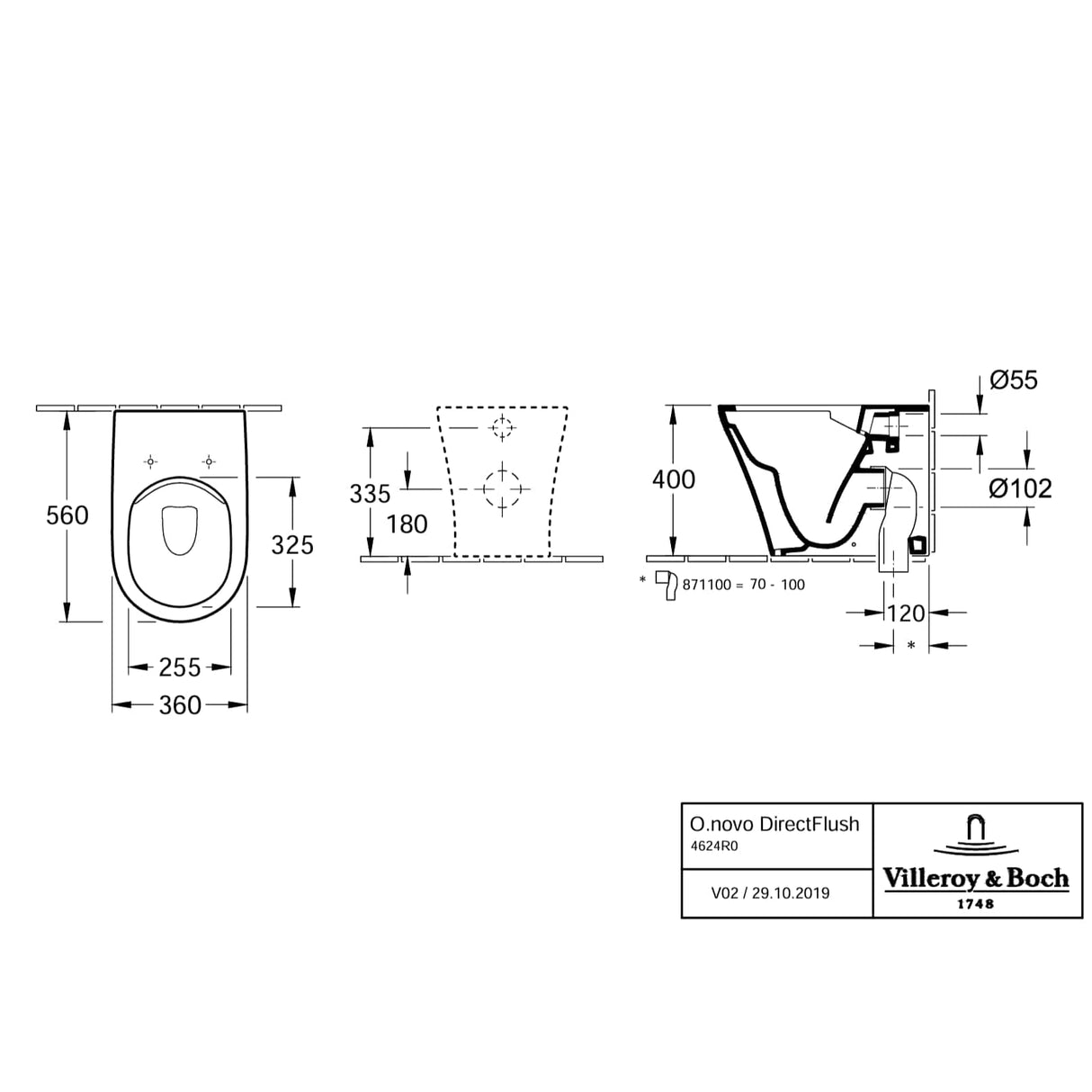 Villeroy & Boch Back to Wall Toilet Villeroy & Boch O.novo Back to Wall Rimless Toilet with Soft Close Seat