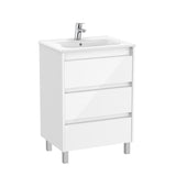 Roca Floor Standing Vanity Unit Gloss White Roca Tenet 600mm Floor Standing Three Drawer Vanity Unit with Basin
