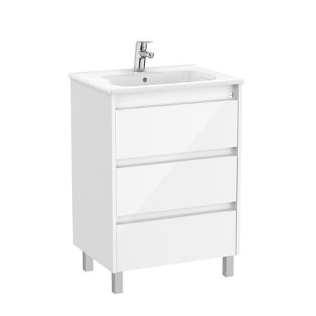 Roca Floor Standing Vanity Unit Gloss White Roca Tenet 600mm Floor Standing Three Drawer Vanity Unit with Basin