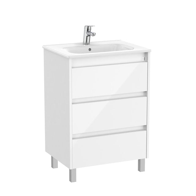 Roca Floor Standing Vanity Unit Gloss White Roca Tenet 600mm Floor Standing Three Drawer Vanity Unit with Basin
