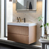 Vado Wall Mounted Vanity Unit Vado Groove Fluted Wall Mounted Two Drawer Vanity Unit with Basin