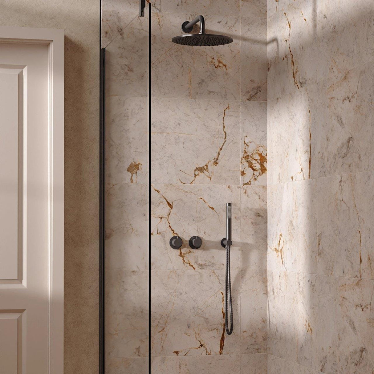 UK Bathroom Store Concealed Shower Set Slate / Wall Arm / 300mm Crosswater Module Shower Set 1 with Fixed Head and Pencil Handset
