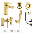 Aquarius Bathrooms Bath Shower Mixer Brushed Brass Aquarius Hydro Complete Bath Brassware Pack with Basin Mixer, Bath and Shower Mixer