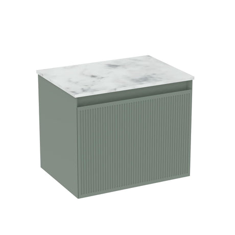 Saneux Wall Mounted Vanity Unit Matte Sage / Matte Carrara White Worktop Saneux Monument 500mm Wall Mounted One Drawer Vanity Unit with Basin or Worktop
