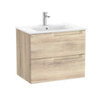 Roca Wall Mounted Vanity Unit Beige Wood Roca Aleyda 700mm Wall Mounted Two Drawer Vanity Unit with Basin
