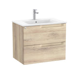 Roca Wall Mounted Vanity Unit Beige Wood Roca Aleyda 700mm Wall Mounted Two Drawer Vanity Unit with Basin