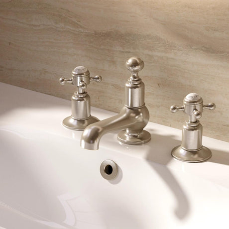 Crosswater 3 Tap Hole Basin Set Brushed Nickel Crosswater Belgravia 3 Hole Basin Mixer Tap with Crosshead Handle