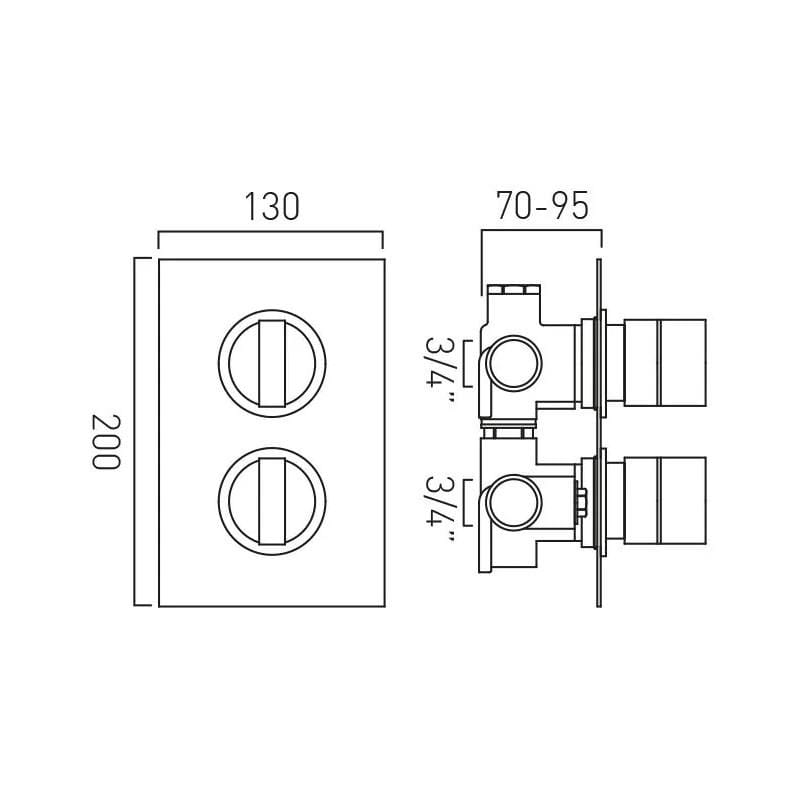 VADO Concealed Shower Valve Vado DX Notion 1 Outlet 2 Handle Vertical Thermostatic Shower Valve in High Shine Polished Chrome