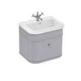 Burlington Wall Mounted Vanity Unit Classic Grey / Natural Stone Roll Top Basin - 1 Tap Hole / Brushed Nickel Burlington Chalfont 650mm Wall Mounted Single Drawer Vanity Unit with Basin