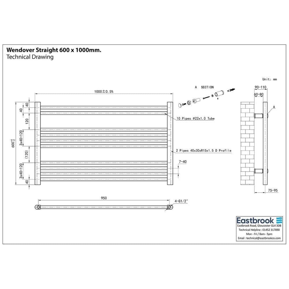 Eastbrook Wendover Straight Heated Towel Rail in Anthracite
