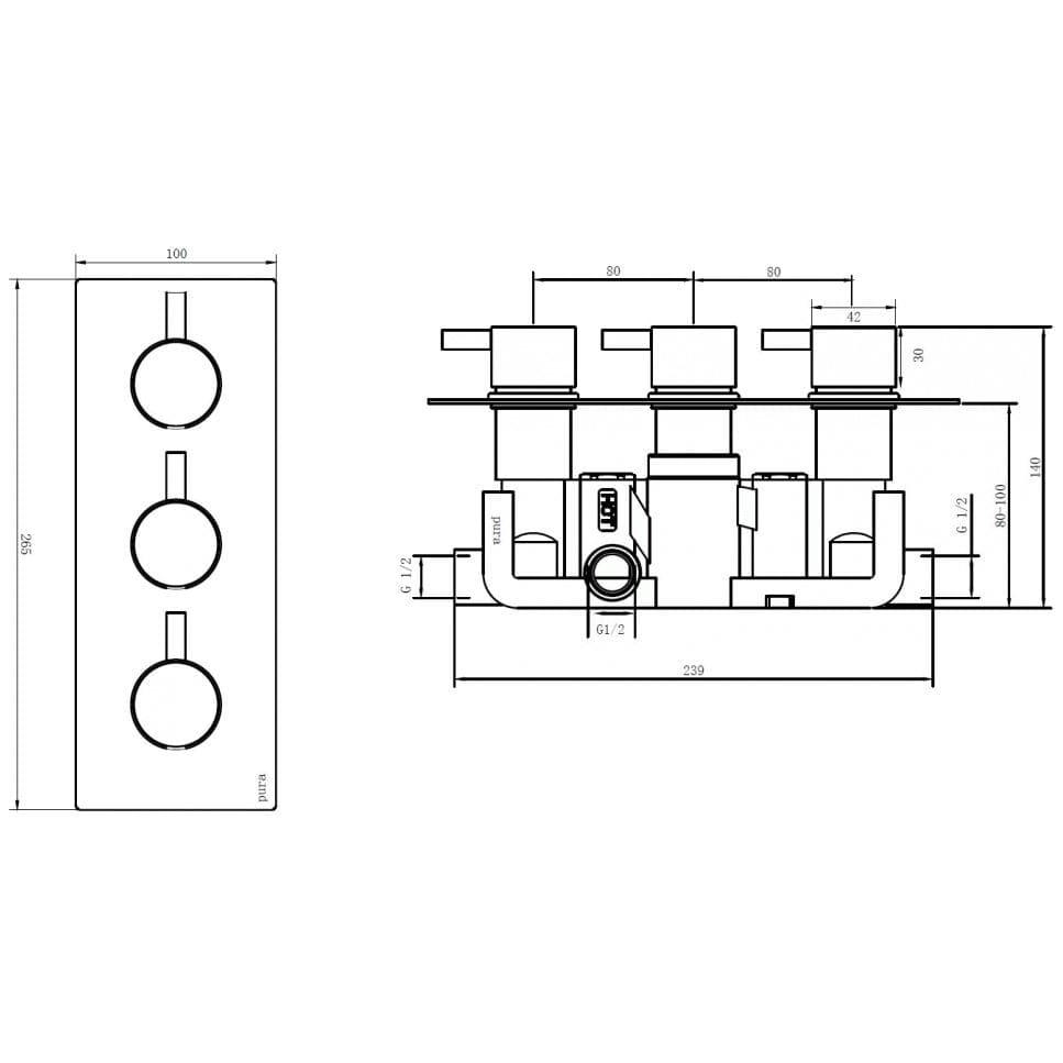 Imex Concealed Shower Set Imex Arco 2 Outlet, 3 Handle Concealed Shower Valve Set with 200mm Fixed Head, Wall Outlet, Slide Rail, Hose and Handset in Chrome