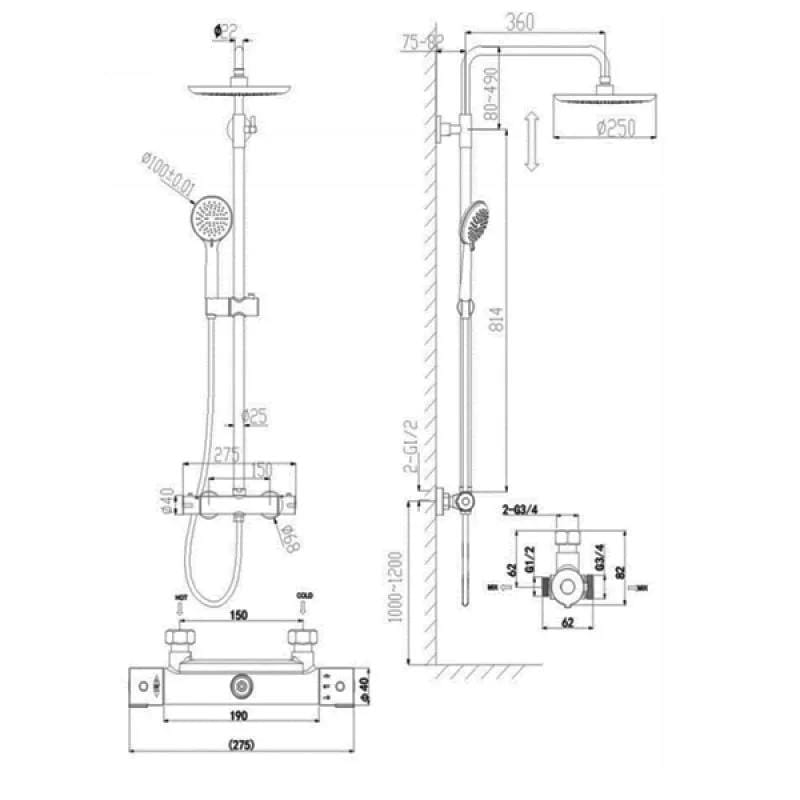 Sagittarius Exposed Shower Set Sagittarius Aurora Deluxe Exposed Shower Valve with Fixed Head, Riser and Handset in Chrome