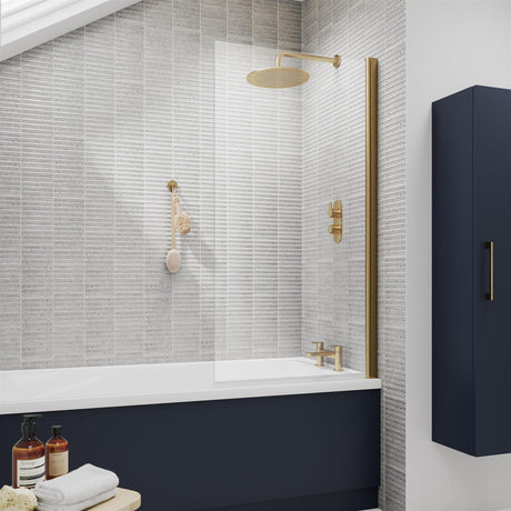 Aquarius Bathrooms Bath Screen Brushed Brass Aquarius LevAqua Straight 6mm Hinged Bath Screen 1400 x 800mm