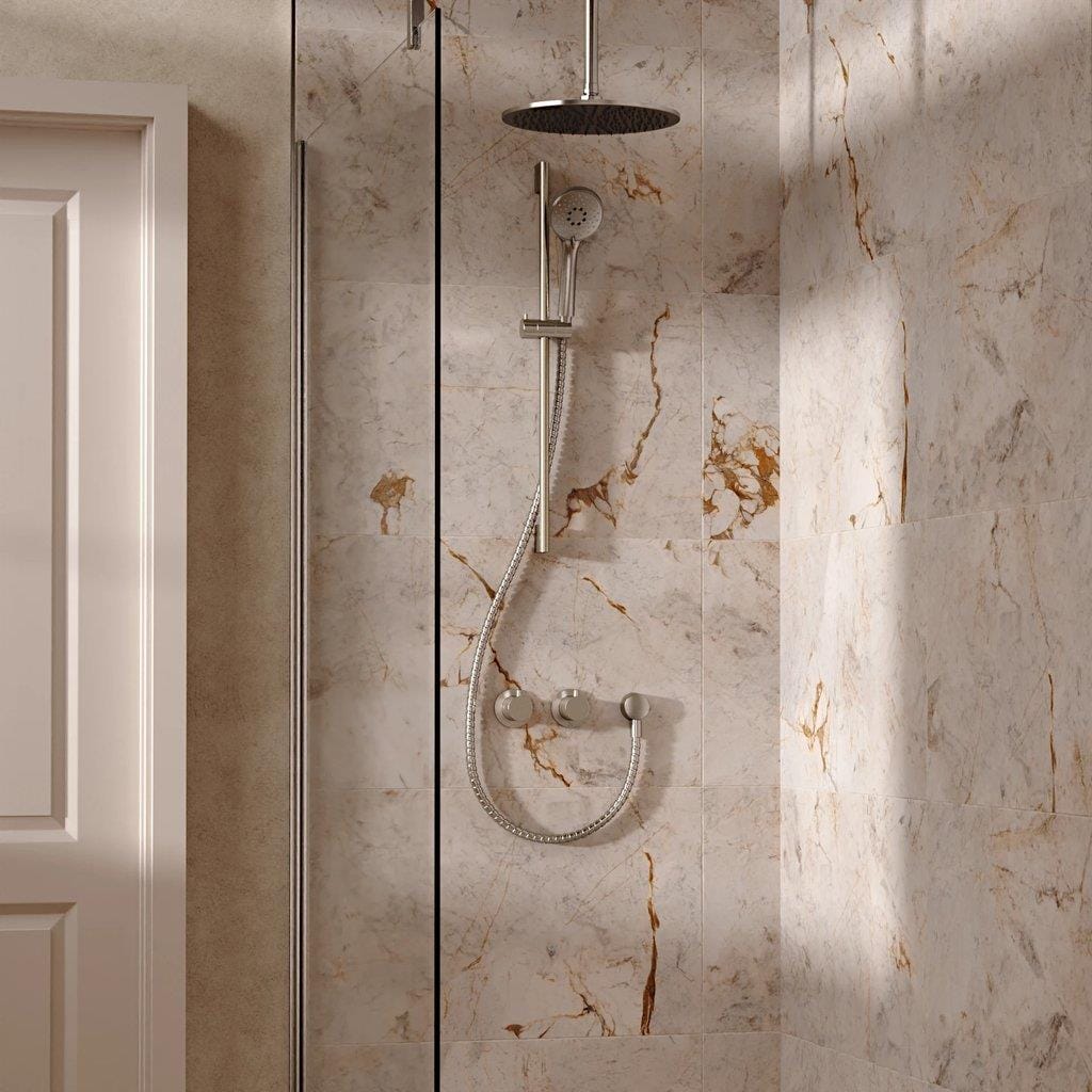 UK Bathroom Store Concealed Shower Set Brushed Nickel / Ceiling Arm / 300mm Crosswater Module Shower Set 2 with Riser Rail Kit and Overhead Shower