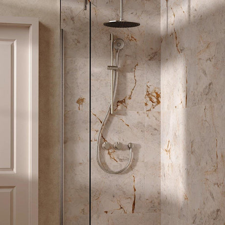 UK Bathroom Store Concealed Shower Set Brushed Nickel / Ceiling Arm / 300mm Crosswater Module Shower Set 2 with Riser Rail Kit and Overhead Shower
