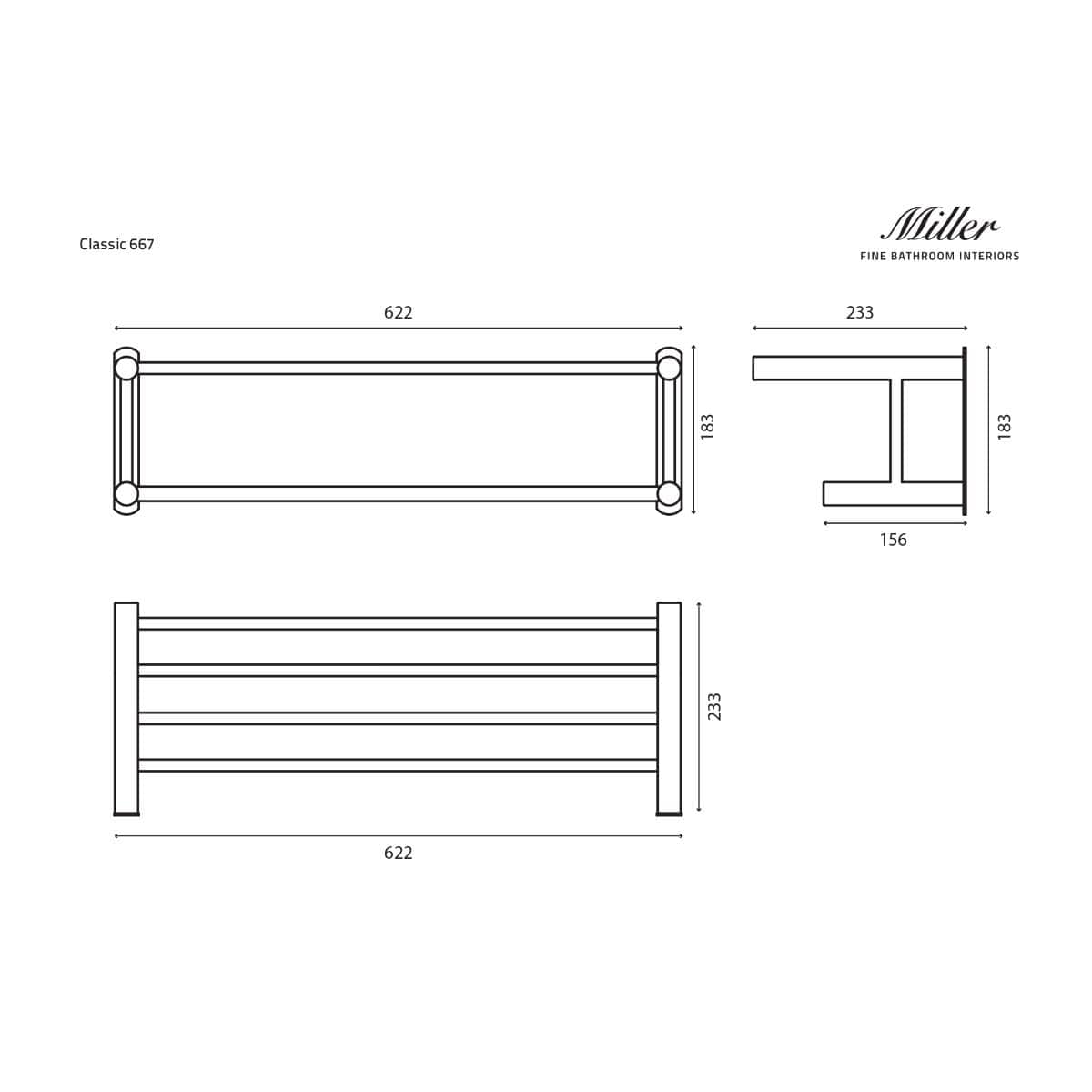 Miller Towel Rails and Rings Miller Classic Towel Rack with Towel Rail in Chrome