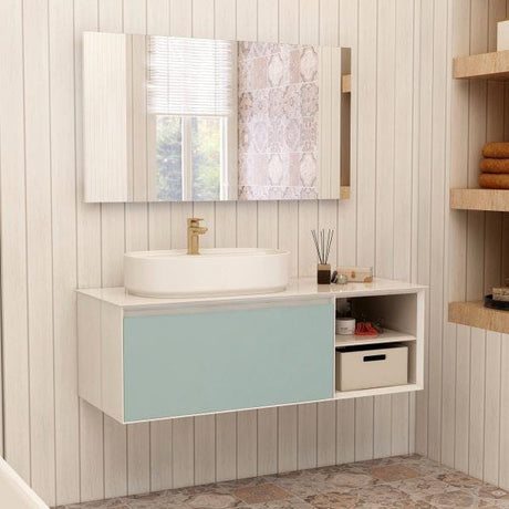 Imex Wall Mounted Vanity Unit Duck Egg Blue Imex Essence Wall Mounted 1200mm Single Drawer Vanity Unit with Worktop and  1 Tap Hole Basin