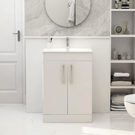 Imex Floor Standing Vanity Unit Matt White / White Imex Croma Floor Standing Double Door 500mm Vanity Unit with 1 Tap Hole Basin