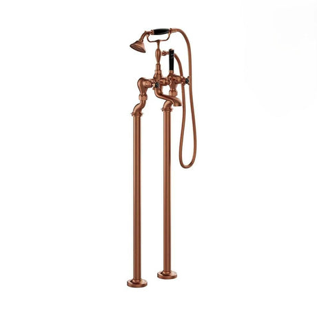 Vado Freestanding Bath Filler Brushed Bronze/Black Booth & Co Axbridge Crosshead Floor Standing Bath Shower Mixer with Shower Kit
