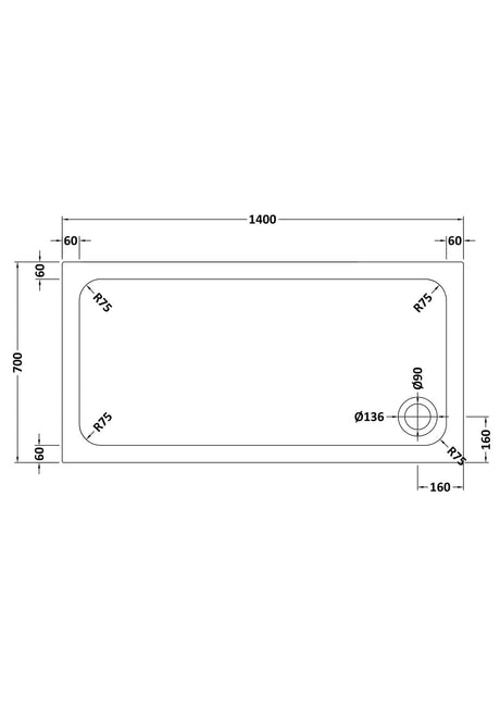 Aquarius Bathrooms Rectangle Shower Tray 1400x700mm Aquarius Urbano Rectangular 45mm Stone Resin Shower Tray in White