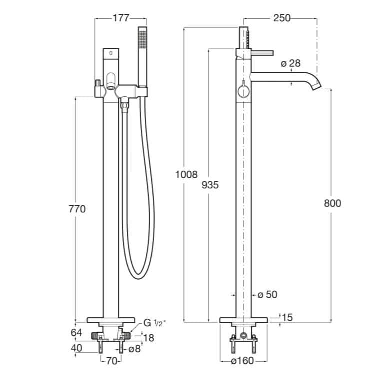 Roca Freestanding Bath Filler Roca Ona Floor Standing Bath Shower Mixer Tap with Shower Set