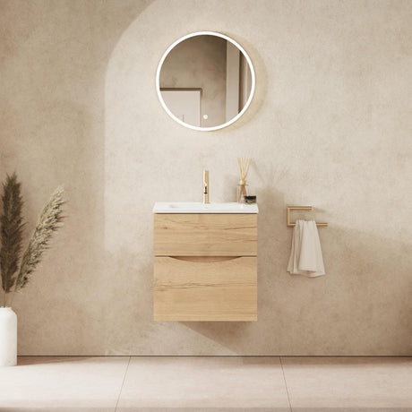 Crosswater Wall Mounted Vanity Unit 500mm / Windsor Oak Crosswater Glide II Wall Mounted Two Drawer Vanity Unit with Basin