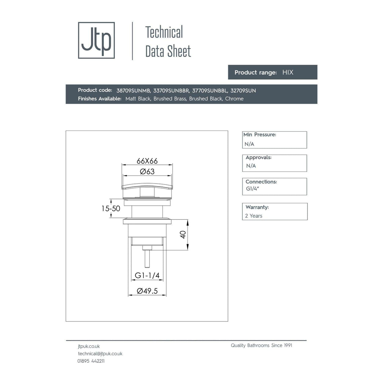 JTP Basin Waste JTP HIX Universal (Slotted and Unslotted) Basin Waste