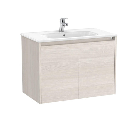 Roca Wall Mounted Vanity Unit Nordic Ash Roca Tenet 800mm Wall Mounted Two Door Vanity Unit with Basin