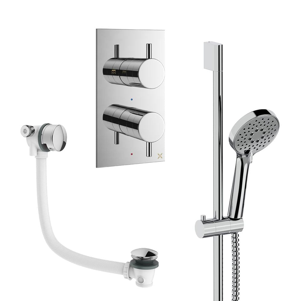 Crosswater Concealed Shower Set Chrome Crosswater Design 2 Handle 2 Outlet Shower Set 6 with Slide Rail Kit and Overflow Bath Filler