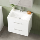 Aquarius Bathrooms Wall Mounted Vanity Unit Aquarius Brisbane 600mm Wall Hung 2 Drawer Vanity Unit with 1 Tap Hole Mid Edge Basin