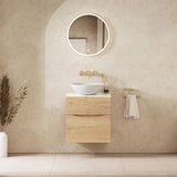 Crosswater Wall Mounted Vanity Unit 500mm / Windsor Oak / Carrara Marble Effect Crosswater Glide II Wall Mounted Two Drawer Vanity Unit with Worktop