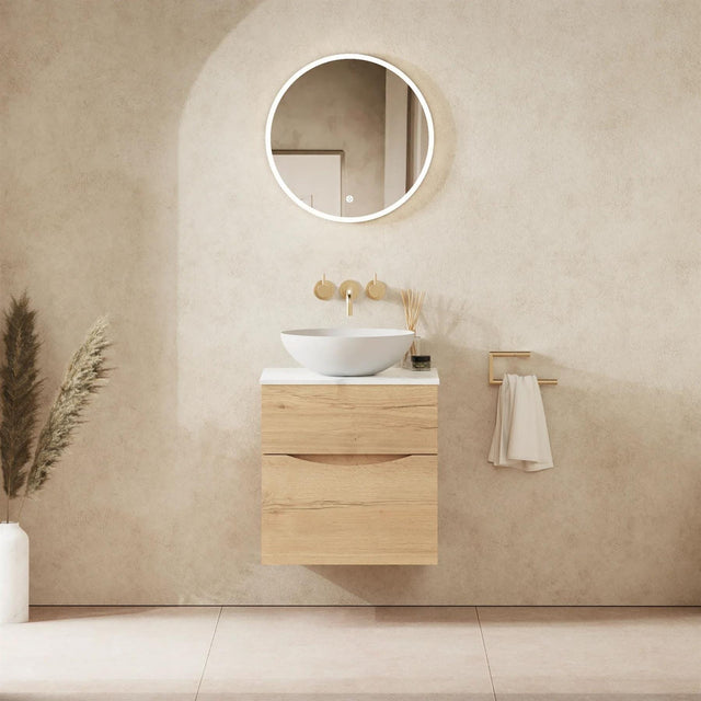 Crosswater Wall Mounted Vanity Unit 500mm / Windsor Oak / Carrara Marble Effect Crosswater Glide II Wall Mounted Two Drawer Vanity Unit with Worktop