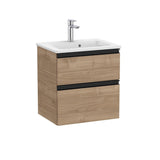 Roca Wall Mounted Vanity Unit Walnut Roca The Gap Compact Wall Mounted 500mm Two Drawer Vanity Unit with Basin