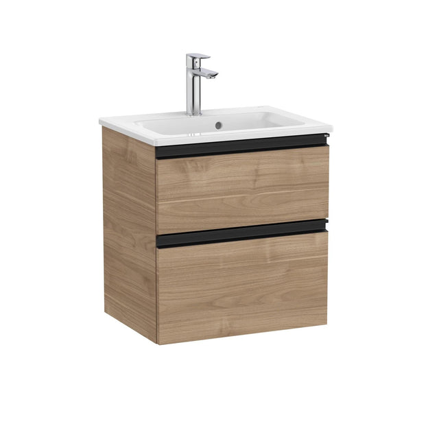 Roca Wall Mounted Vanity Unit Walnut Roca The Gap Compact Wall Mounted 500mm Two Drawer Vanity Unit with Basin