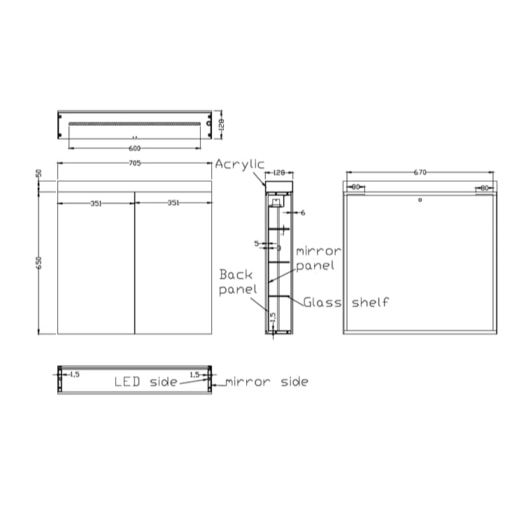 Crosswater Mirrored Cabinet Crosswater Image 700mm Illuminated Mirrored Double Door Cabinet