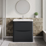Aquarius Bathrooms Floor Standing Vanity Unit Aquarius Seren 800mm Floor Standing Two Drawer Vanity Unit with Basin in Soft Black