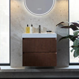 Vado Wall Mounted Vanity Unit Vado Groove Fluted Wall Mounted Two Drawer Vanity Unit with Basin