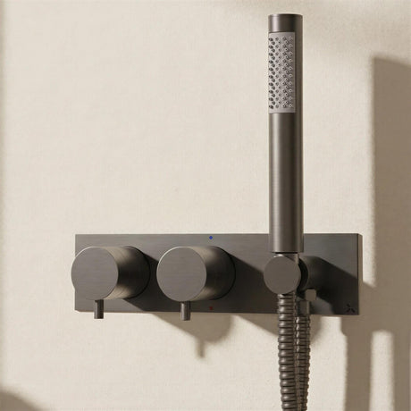Crosswater Concealed Shower Valve Slate Crosswater MPRO 2 Outlet, 2 Handle Horizontal Concealed Thermostatic Shower Valve with Handset